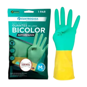 Luva reforçada latex bicolor amarela/verde